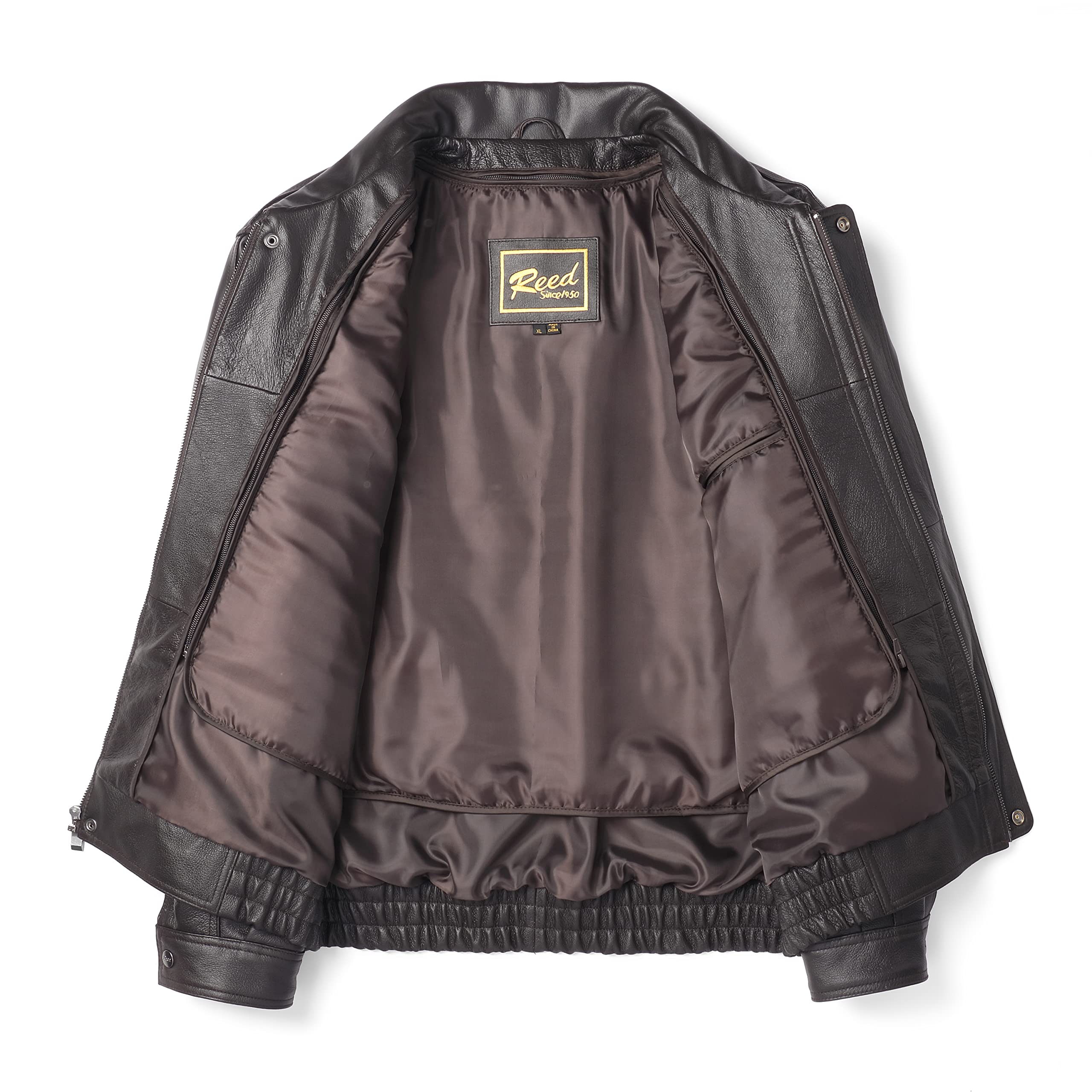REED Men’s Luxury Leather Bomber Jacket – Genuine Leather American Style with Broad Shoulder Fit - Image 4