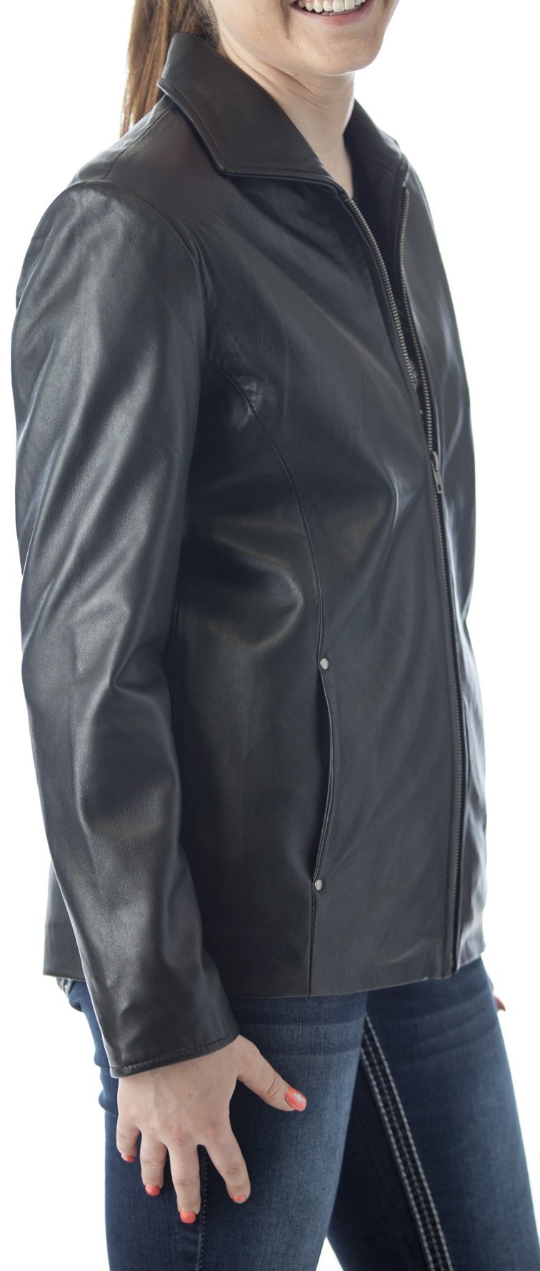 REED Women's 26" Classic Leather Jacket - Image 3